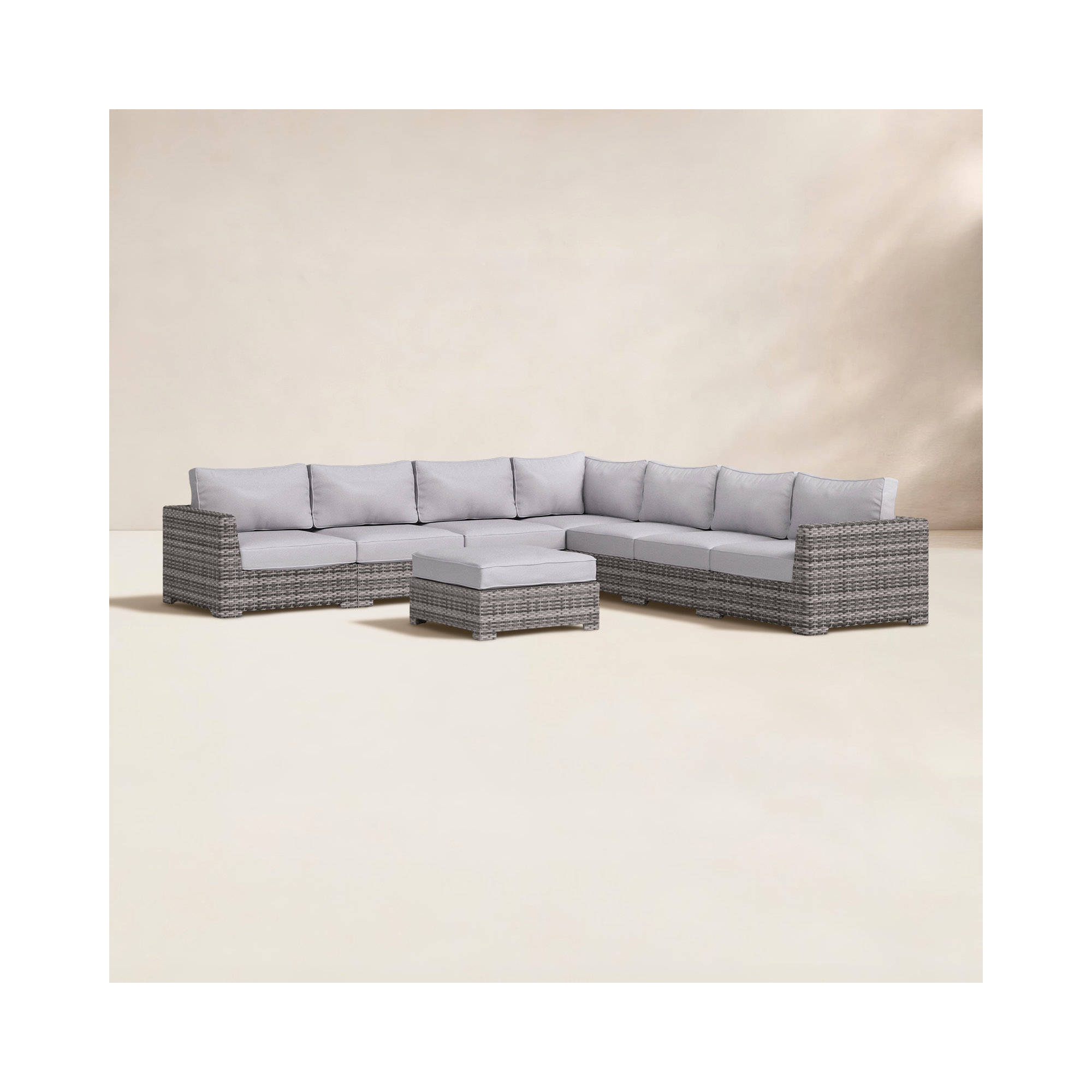 Paniagua Fully Assembled 122'' Wide Outdoor Wicker Reversible Patio Sectional, Mixed Gray