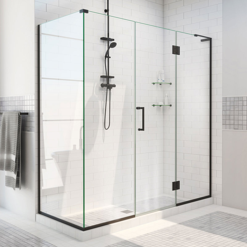 Unidoor-X 70.5" x 72" Rectangle Hinged Shower Enclosure, Right Opening, Matte Black