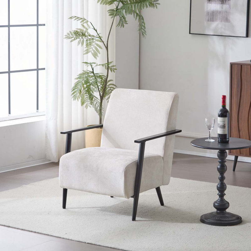 Fauteuil d'appoint rembourré avec structure en métal, Beige, 1