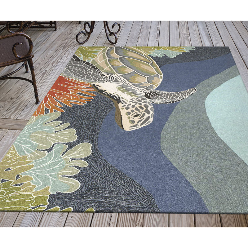 Tapis intérieur / extérieur bleu touffeté à la main Hemsworth, Rectangle 5 pi x 7 pi 6 po