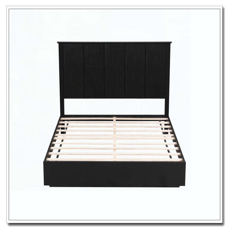 Base de lit en bois massif, Black, Queen