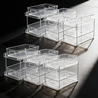 6-Pack Clear Pull-Out Organizer Set, 2-Tier Under Sink Storage With Slide-Out Drawers For Bathroom Vanity, Kitchen Cabinet, Pantry And Countertop Organization