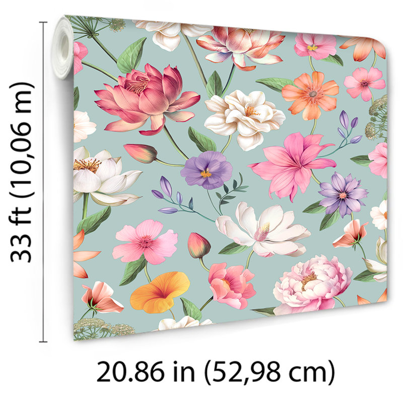 Papier peint floral Fantasia, Bleu