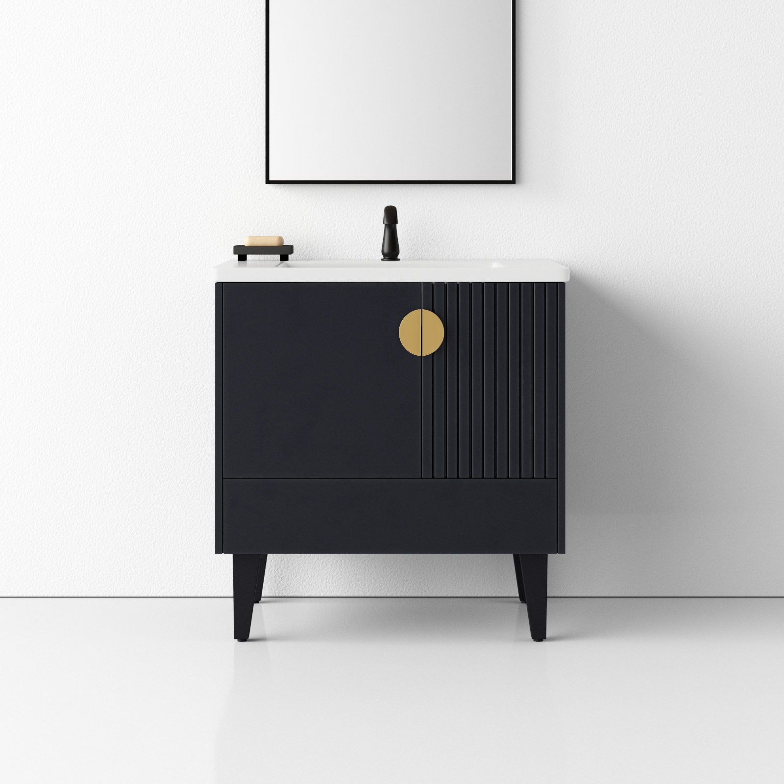 Saimah 30'' Single Bathroom Vanity, Satin Brass, Black