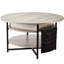Table basse ronde à plateau en bois avec surface de travail relevable et rangement caché gris ardoise