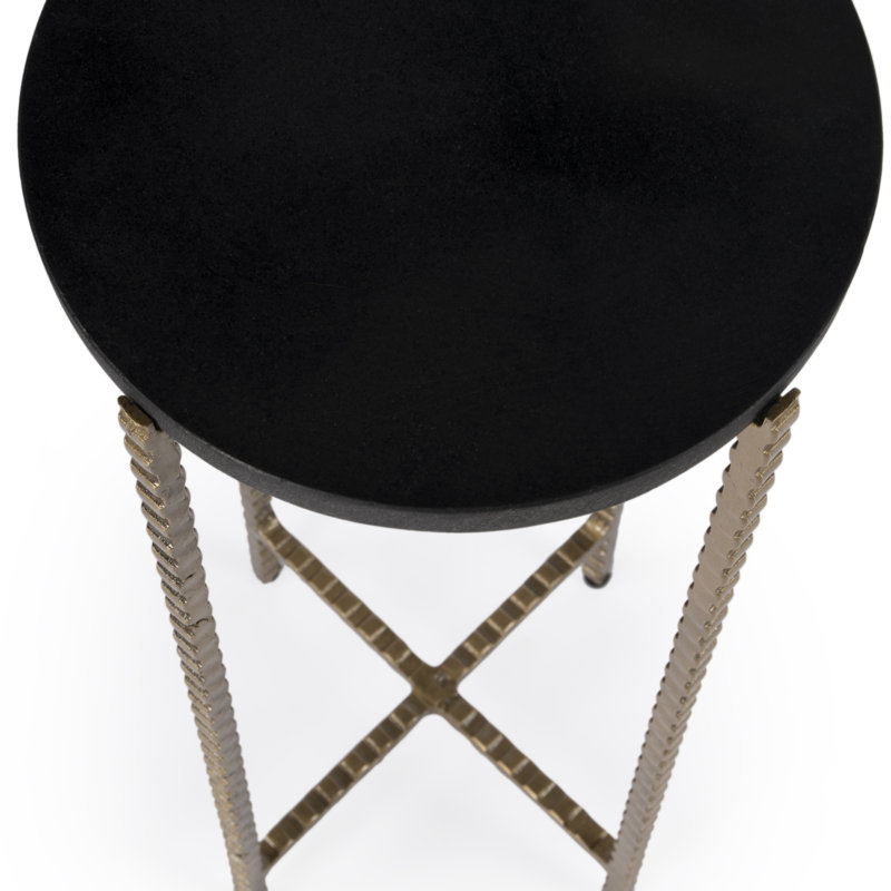 Nigella Granite Cross Legs Side Table, Black Granite/Gold