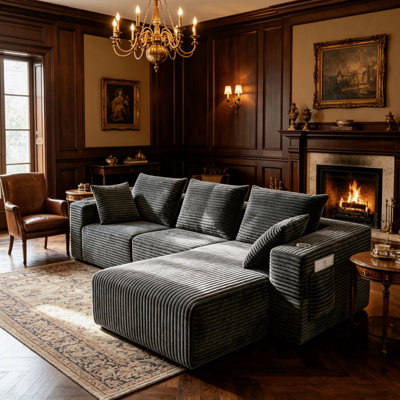 95 Inch Grey 4-Seater L-Shaped Modular Sectional Sofa with Lounge Chaise