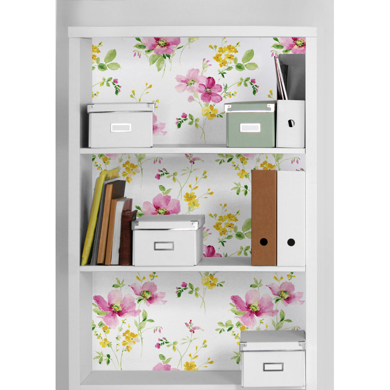 Rouleau de papier peint autocollant L 18 pi x l 20,5 po Windflower, Cerise rose / souci