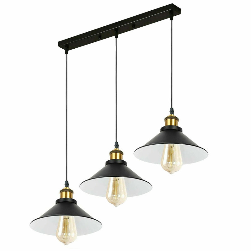 Latshaw 3-Light Kitchen Island Cone Pendant, Black/White