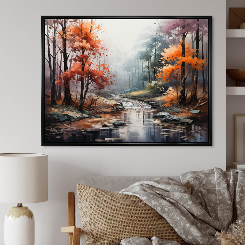 Mystic Nostalgia Autumn Forest I - Art mural forêt, Cadre flottant noir, H 12 po x l 20 po x P 1 po
