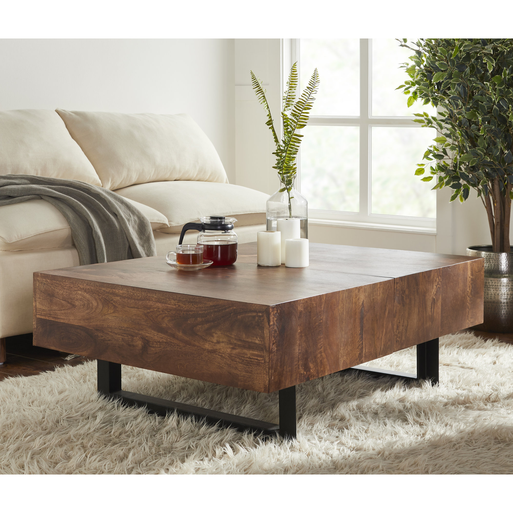 Mullins Extendable Sled Coffee Table with Storage, Walnut