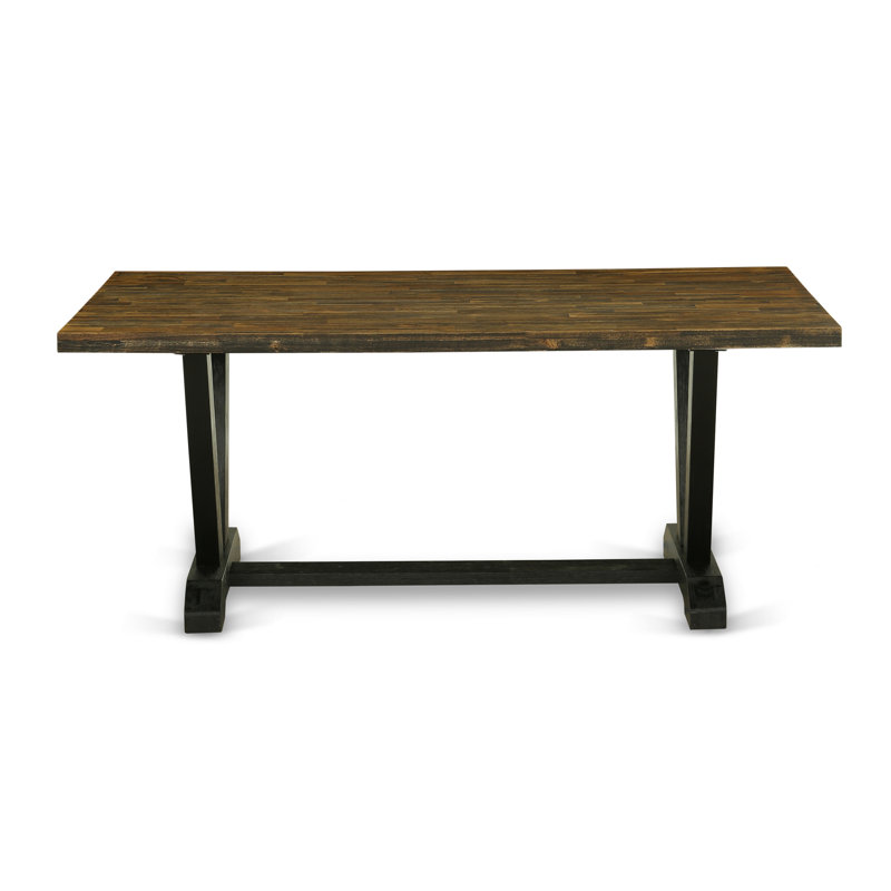 Table de salle à manger V-Style Mid-Century Modern - plateau de table rectangulaire en bois massif avec pieds élégants, Noir