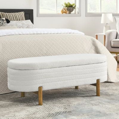 Ottoman Oval Storage Bench,Rubber Wood Leg,Beige(46."X17.7"X10.8")