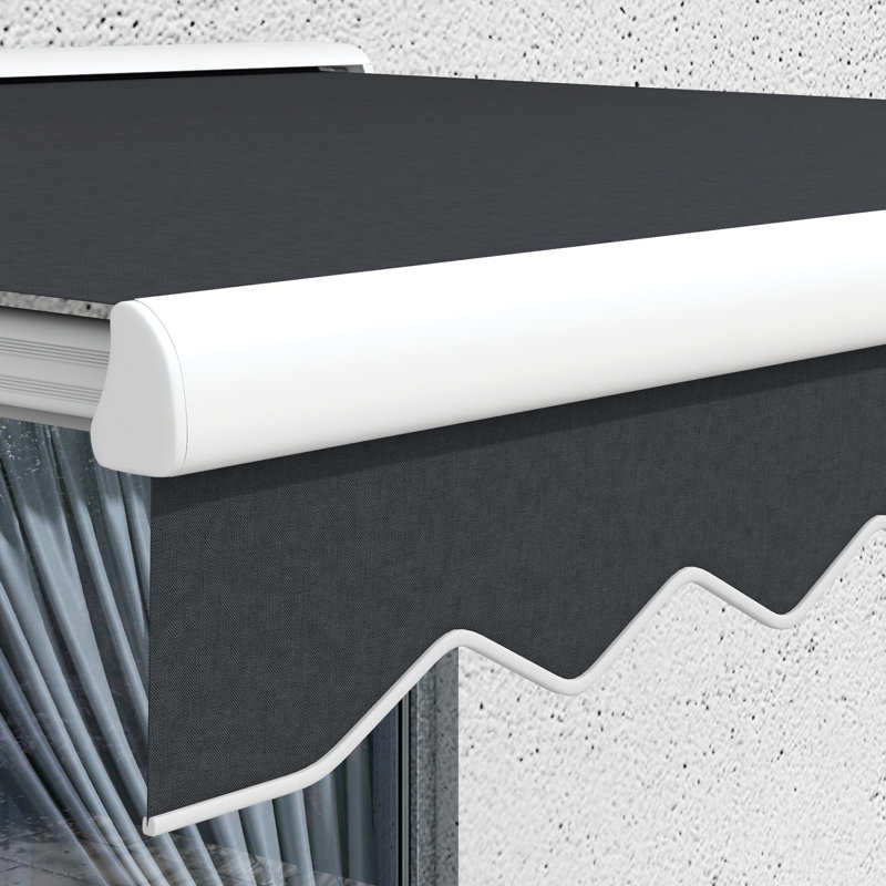 Electric Awning, Retractable Awning with Remote Controller and Manual Crank Handle, Dark Gray, 59.1" H x 116.1" W x 98.4" D