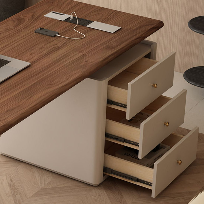 Bureau rectangulaire en bois massif avec tiroirs Walnut, 29.53"H*62.99"W*27.56"D
