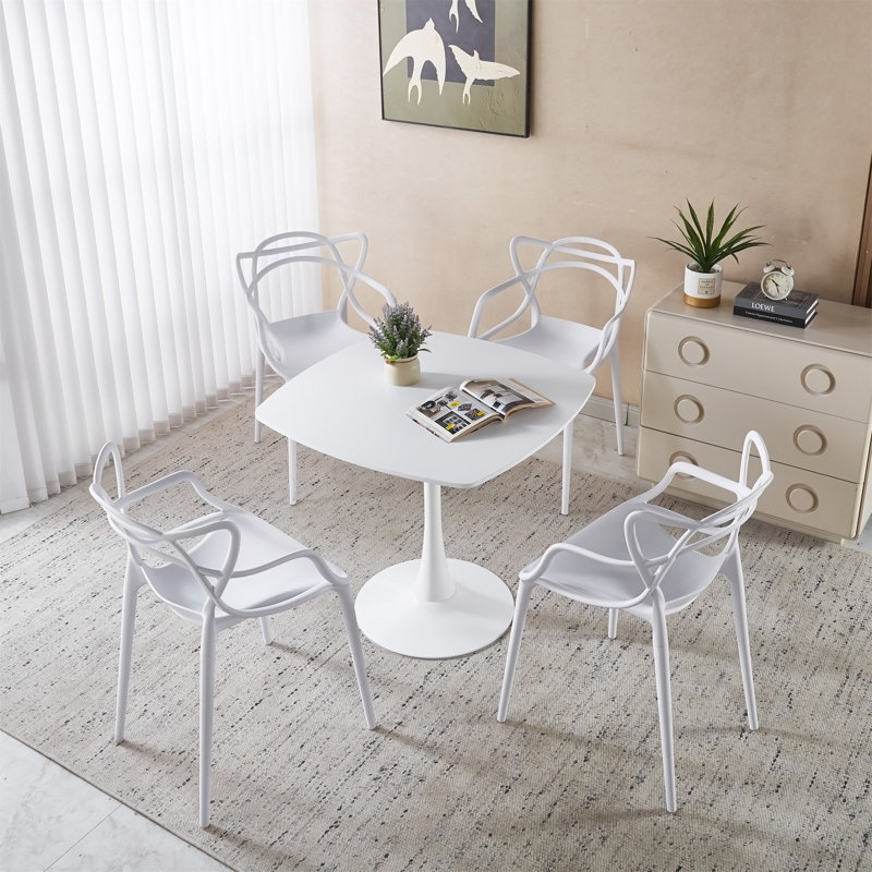 Dining Set, Light Brown/White, White
