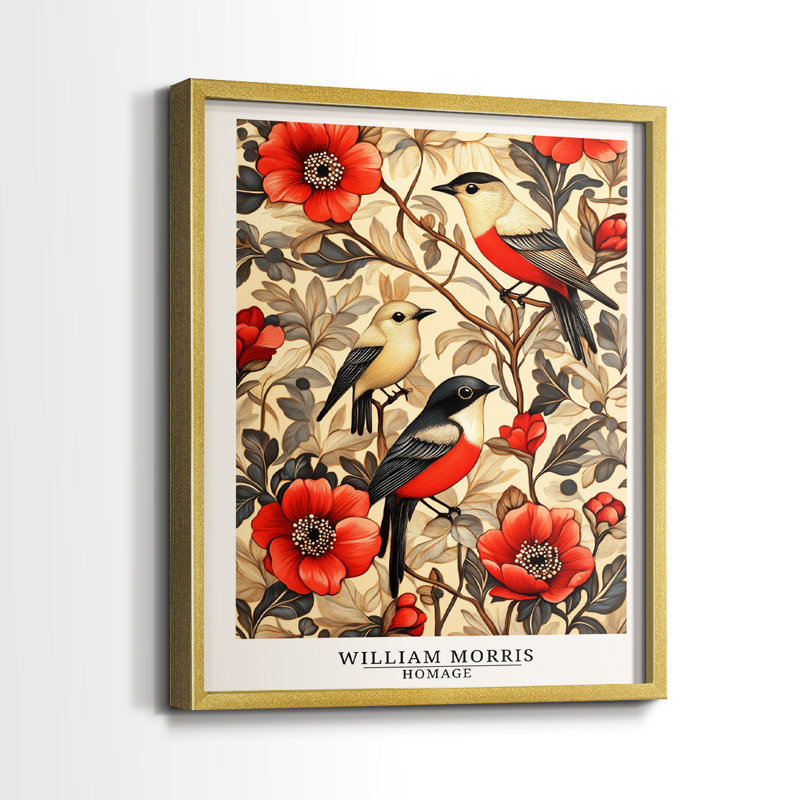 WM MORRIS Series LVII-Premium Framed Print -Ready to Hang - No Nails Required - No Nails Required, 11" H x 18" W, Gold