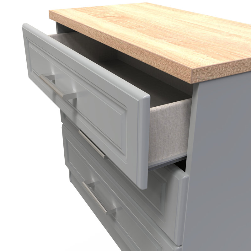 Fully Assembled Delmare 3 - Drawer Chest of Drawers, Dusk Grey/Oak