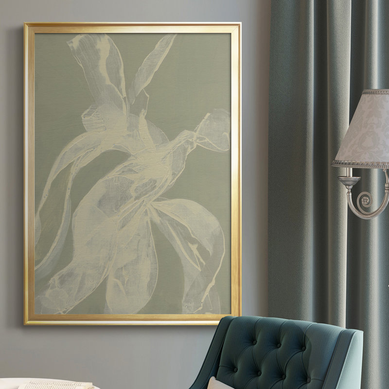 «White Ribbon On Celadon I», reproduction d'art sur toile, H 42,5 po x l 30,5 po x P 1 po, Cadre doré