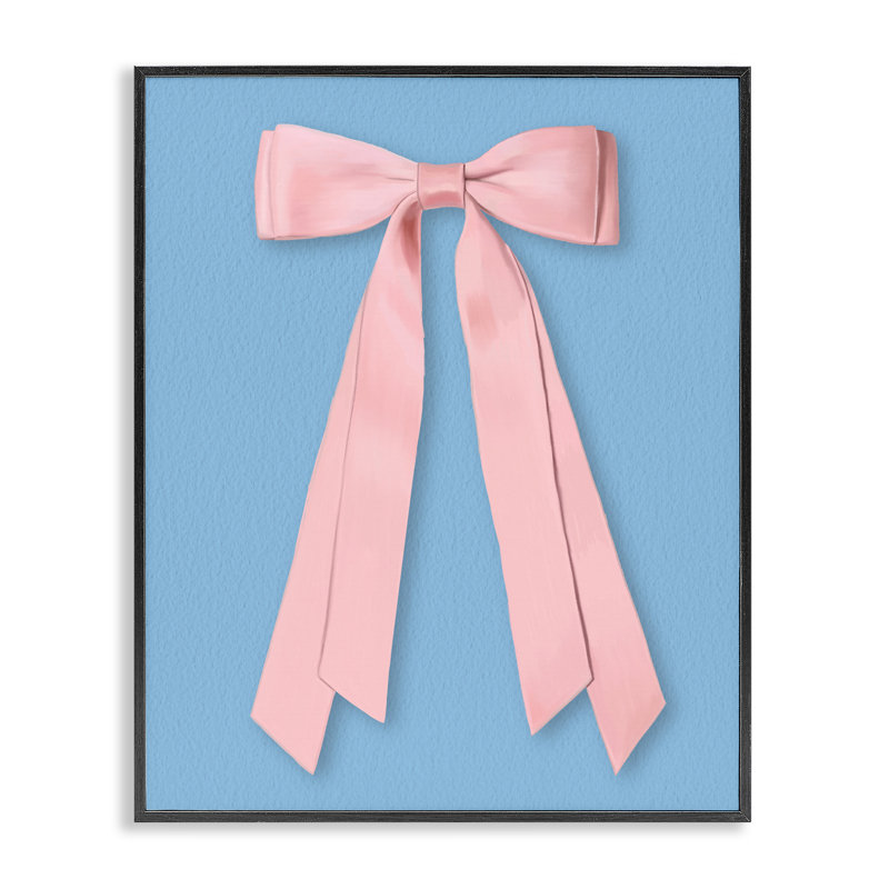 «Pink Satin Bow» sur giclée encadrée bleue, design par Jilly Jack Designs, H 14 po x l 11 po, Giclée encadrée noir minuit