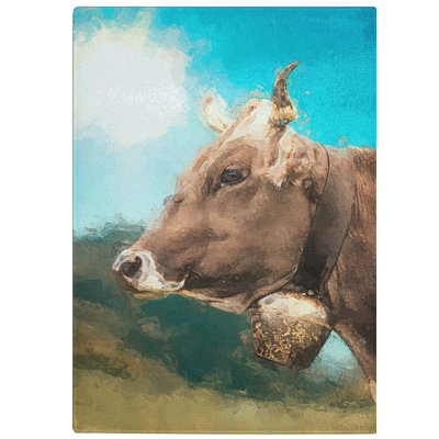 Tempered Glass Alpine Cow in the Summertime Chopping Board