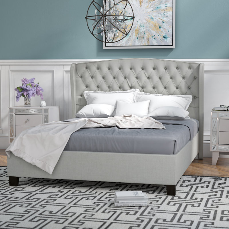 Dominico Tufted Upholstered Platform Bed, Light Gray, King