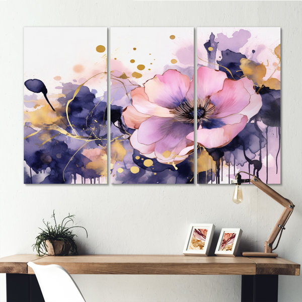 House of Hampton® Pink And Purple Plants In Chaos On Canvas 3 Pieces ...