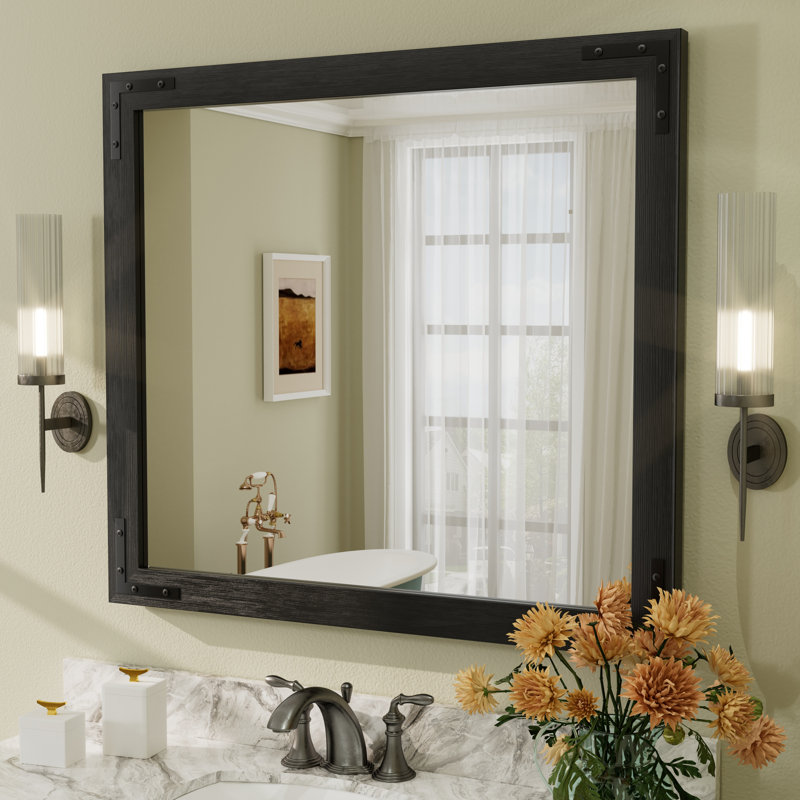 Miroir mural Amara Rustic Farmhouse, 40 po x 36 po, Noir