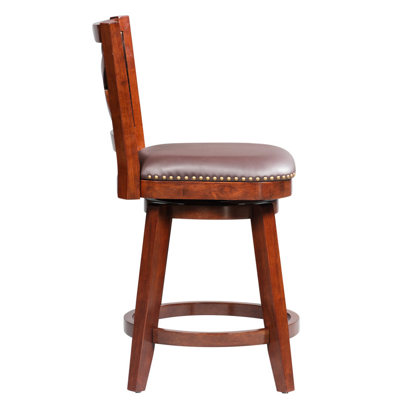 Angelija Swivel Upholstered Counter Stool with Solid Wood Frame, Cherry, Counter Stool (26" Seat Height)