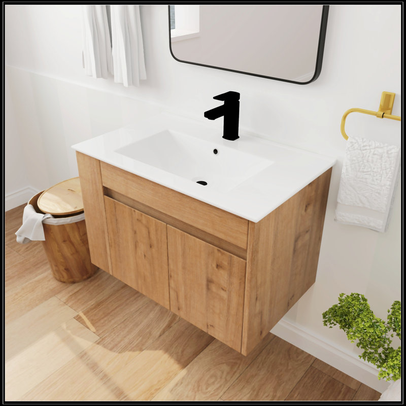 Meuble-lavabo de 30 pouces avec lavabo en céramique blanc et tablette ajustable, Blanc