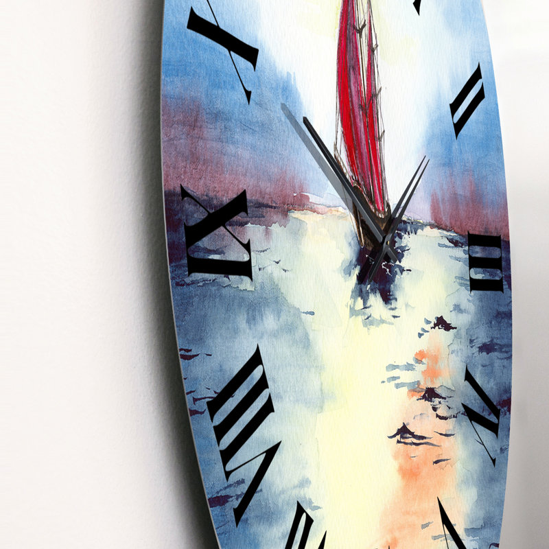 Un paysage marin de mauvaise humeur avec un voilier avec voiles - Horloge murale nautique et côtière, Moyen