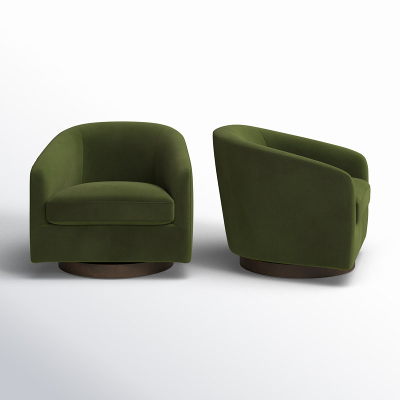 Fauteuil demi-tonneau pivotant Bennett (ensemble de 2), Velours performance vert forêt Bella