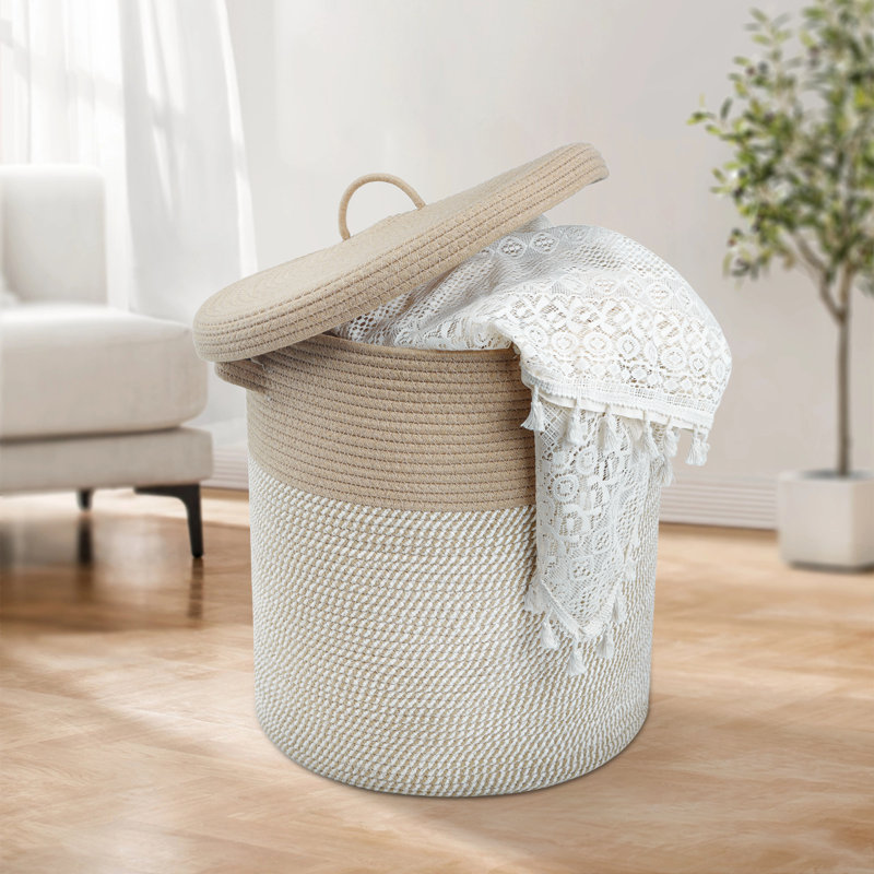 Woven Cotton Rope Laundry Hamper 50L - Decorative Tall Storage Bin for Clothes, Blankets & Toys | Versatile Basket for Living Room, Nursery, Bathroom & Bedroom
