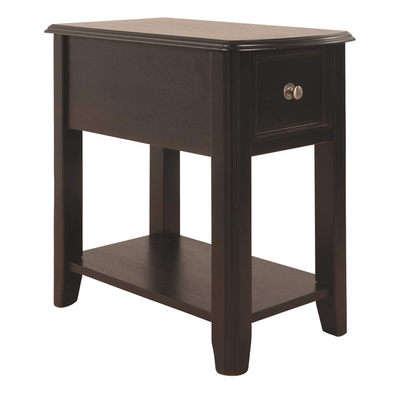 Contemporary Black Wood Chairside End Table with Storage Drawer