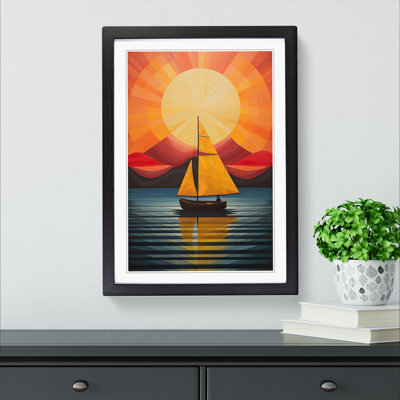 Boat On A Lake Geometric No.2 - Single Picture Frame Print on Wood