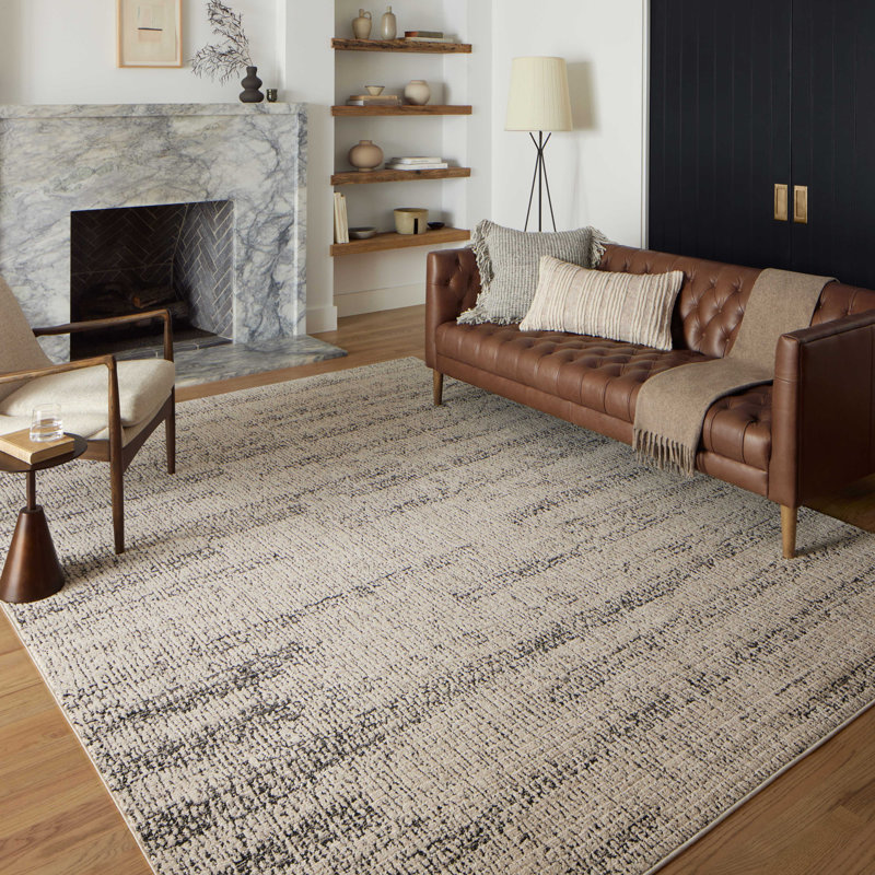 Darby Charcoal and Sand Synthetic Stripe Rectangular Rug