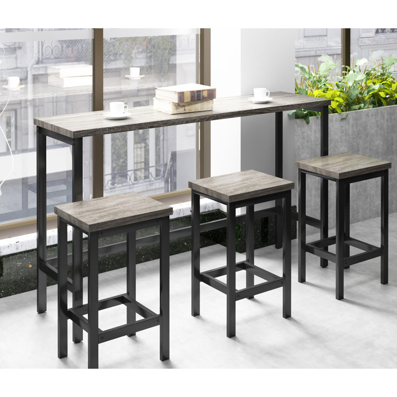 Ensemble de table de salle à manger pour 3 personnes, Gris clair, Gris clair / noir