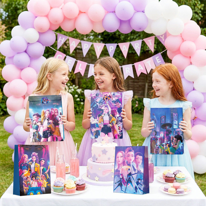 Kpop Demon Hunters Party No-Handle Gift Bags for Kids, 24 Pcs Kpop Demon Hunters Favor Goody Bags for Birthday Party Decorations Set
