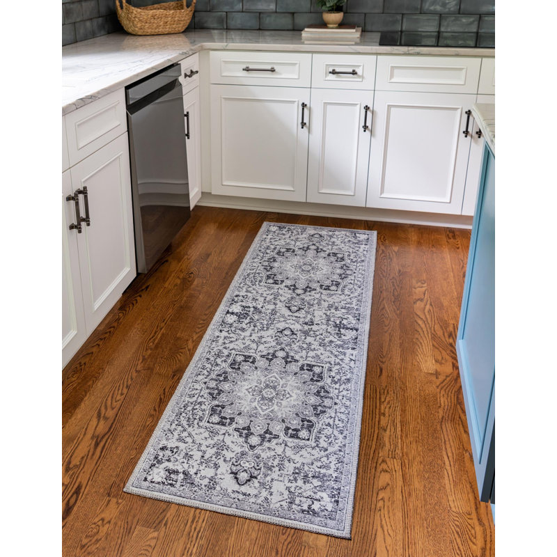 Tapis oriental gris Braegger, Tapis de couloir 2 pi 7 po x 12 pi