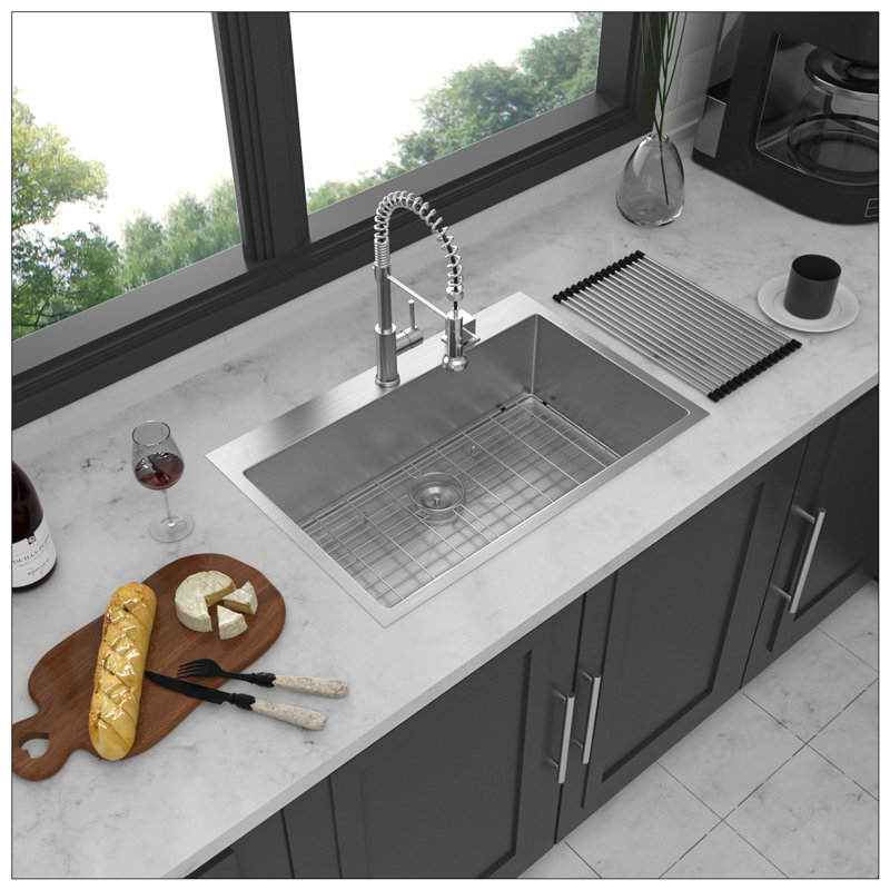 33x22 Inch 16 Gauge Stainless Steel Single Bowl Topmount Kitchen Sink with R10 Corners and Soundproofing