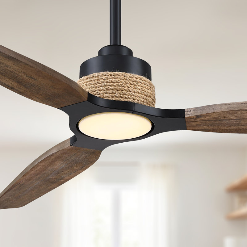 Ventilateur de plafond 56 "à pales en bois massif à intensité variable avec lumière DEL et télécommande, 3 lumières colorées, moteur CC réversible à 6 vitesses