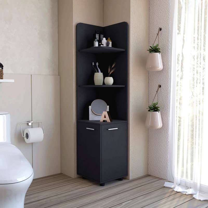 Armoire de coin de 62 po de hauteur à deux portes avec quatre tablettes noires