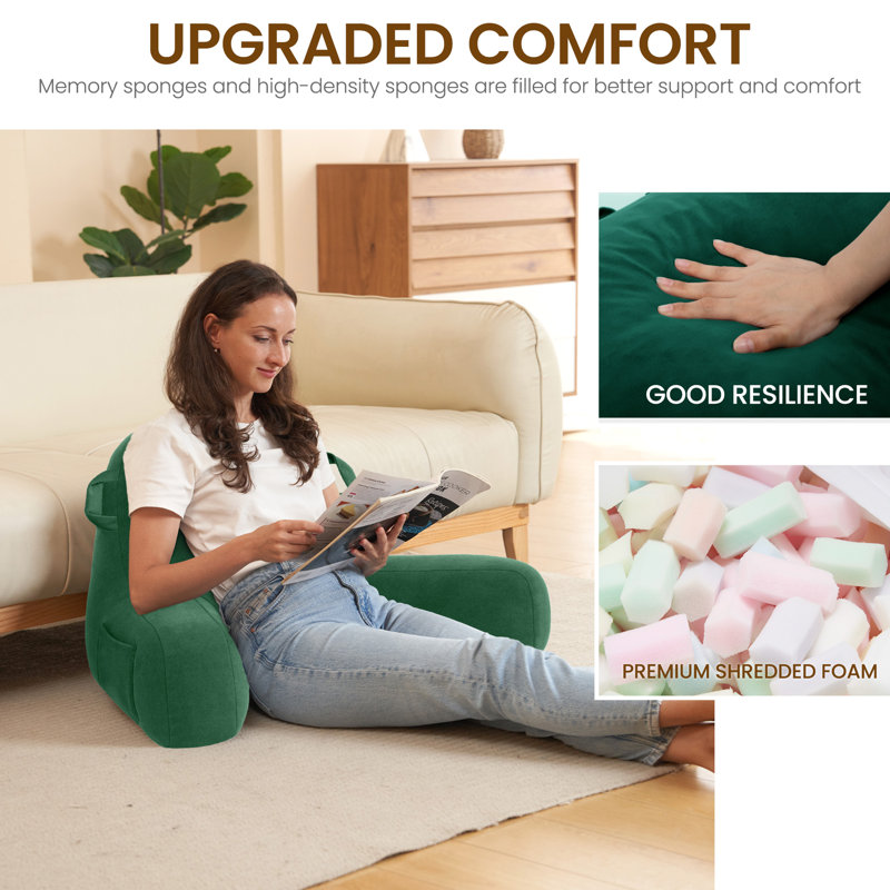 Comfy Backrest Pillow Arm Pillow With Pockets, Green