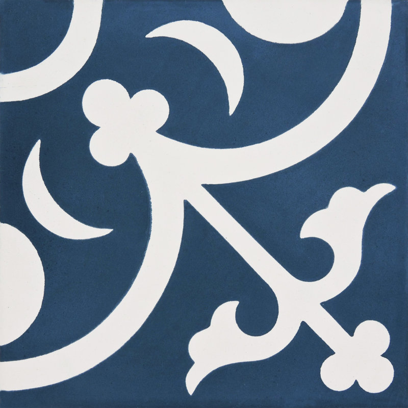 Nador 8" x 8" Cement Patterned Wall & Floor Tile, Blue/White