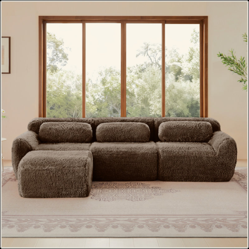 Tissu en L doux et moelleux en forme de L, canapé sans os, avec coussins décoratifs, éponge haute densité 32D, aucun assemblage requis au bas, connexion à boucle antidérapante, repose-pieds mobile pour le salon