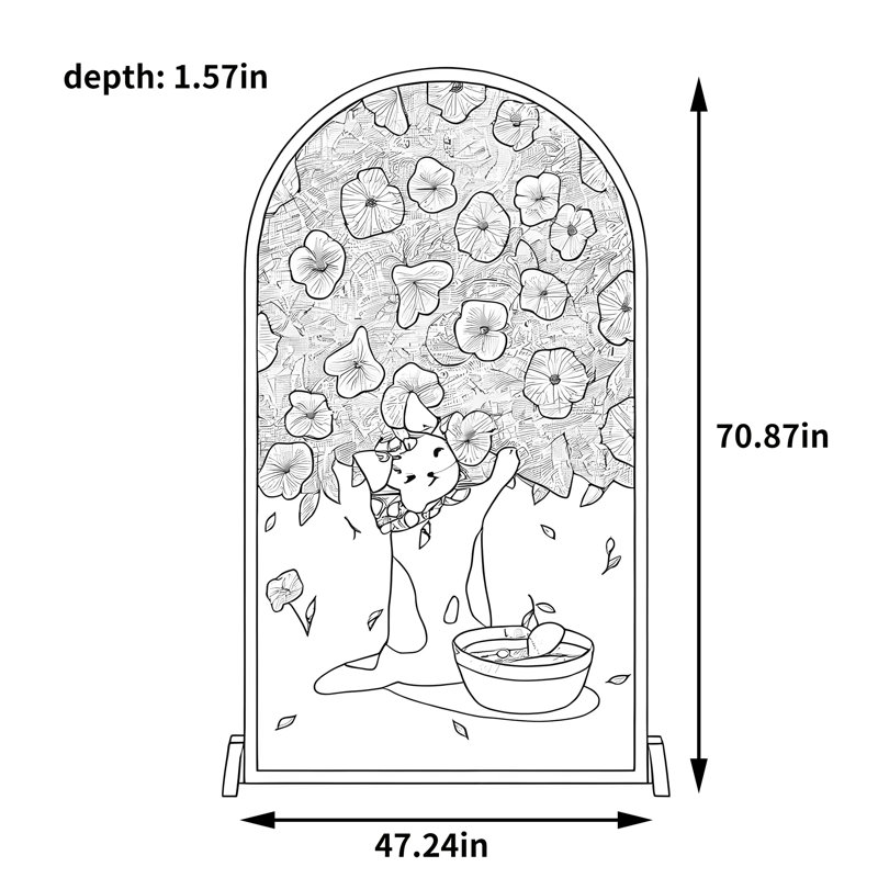 Caricature d'écran en bois floral, H 70,87 po x l 47,24 po x P 1,57 po
