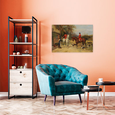 Classic Fox Hunt Gathering Classic Traditional Vintage Dog Fox Horse Autumn Landscape Wall Art Print by Mathieu - Wrapped Canvas Print