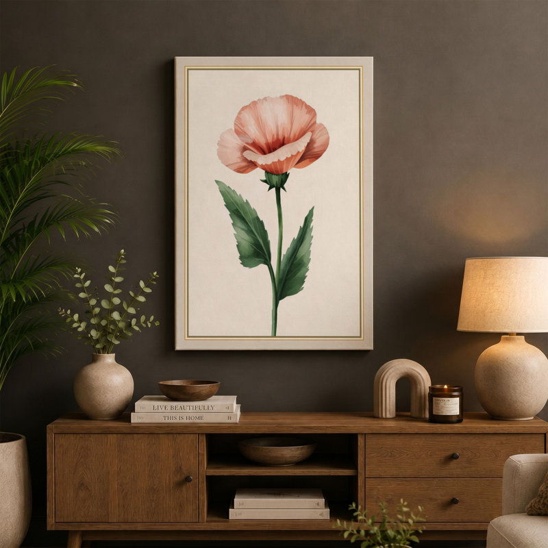 Pink Carnation Study Botanical - Wrapped Canvas, 24x16 - 61.0 x 40.6 cm, Ochre Border