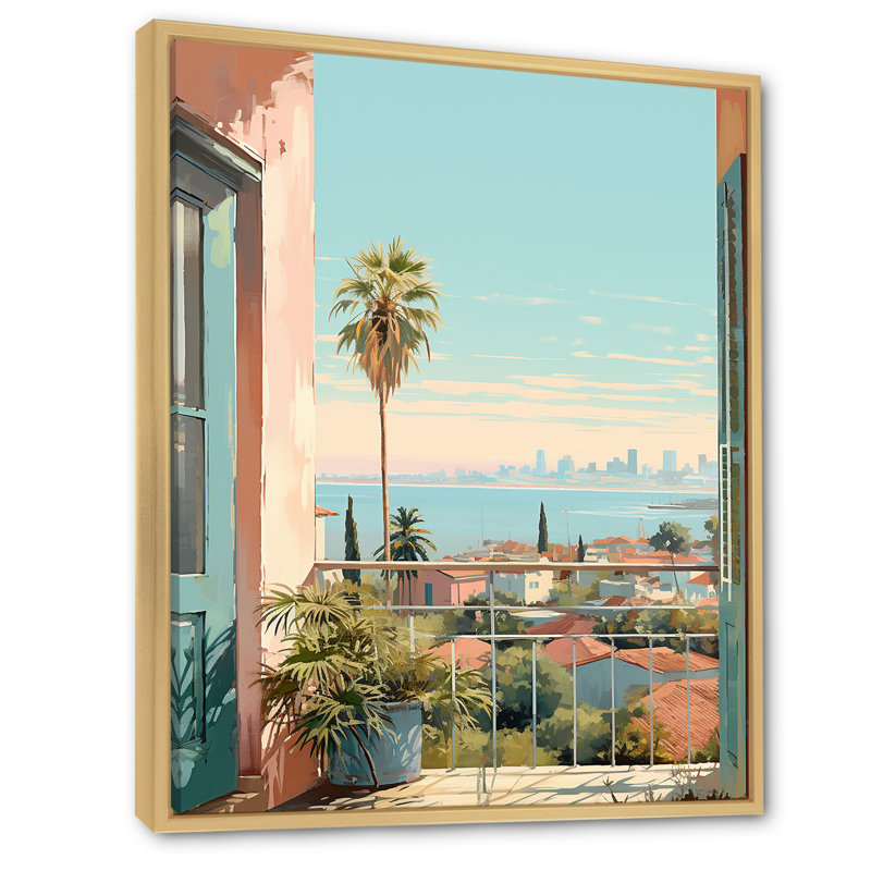 «Vintage Los Angeles Windows View 1 - Floral Window», art mural rétro, Cadre flottant brun, H 40 po x l 30 po x P 1,5 po