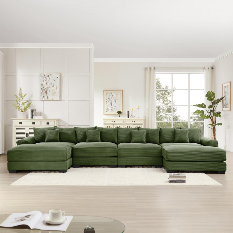 Canapé modulaire surdimensionné en U, Velours côtelé vert